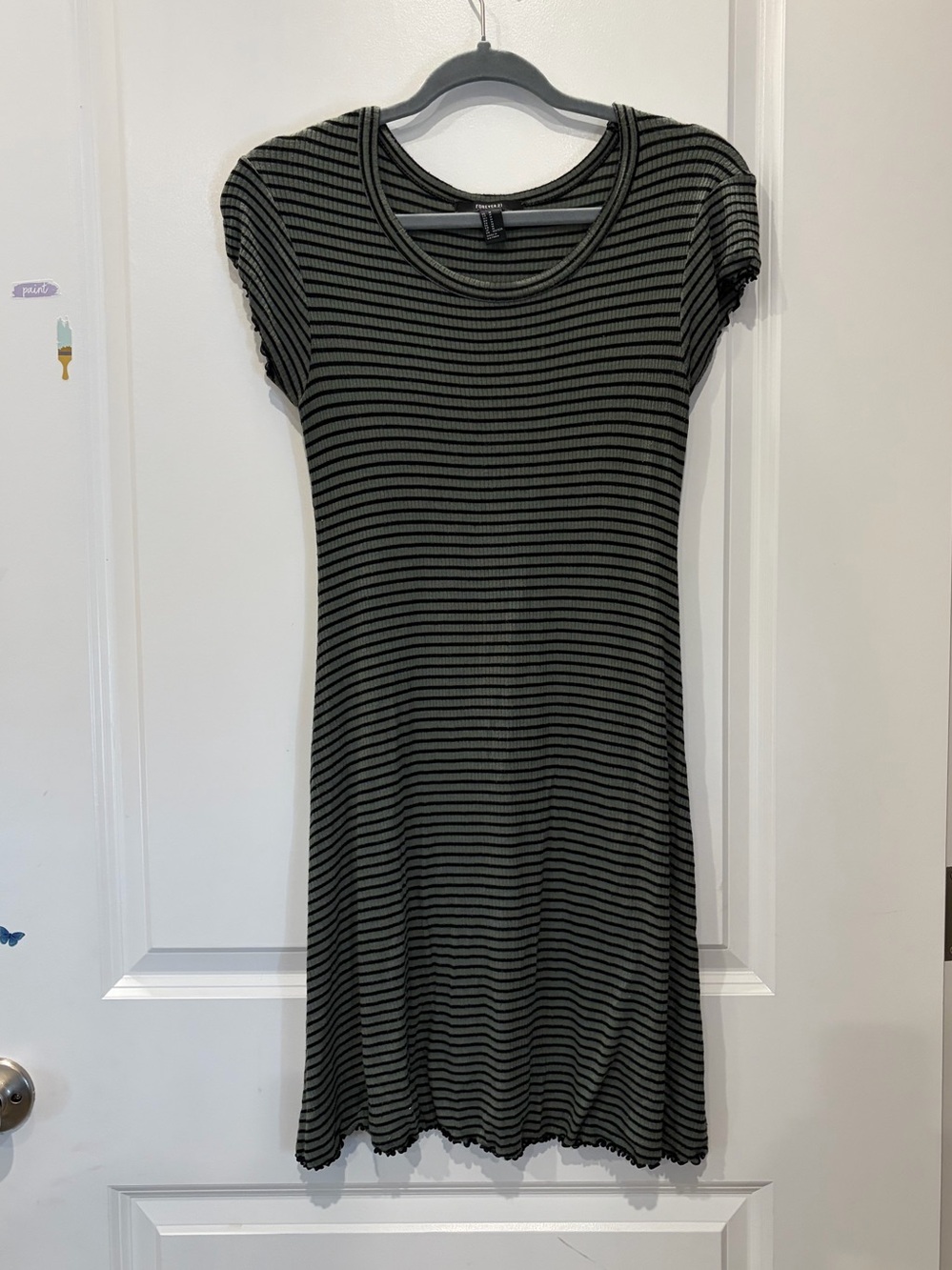 Forever 21 Y2K Casual Striped Scoop-Neck Dress - Black & Olive